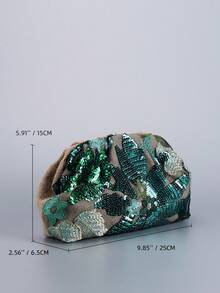 Sequin Embroidered Floral Pleated Clutch Bag