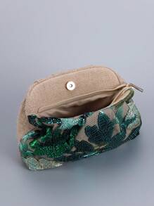 Sequin Embroidered Floral Pleated Clutch Bag