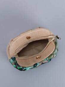 Sequin Embroidered Floral Pleated Clutch Bag