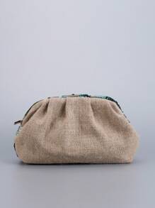 Sequin Embroidered Floral Pleated Clutch Bag