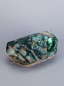 Sequin Embroidered Floral Pleated Clutch Bag